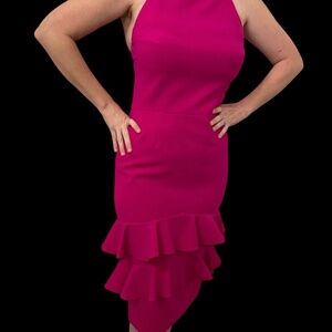 Christian Siriano halter dress with Flounce hem in Fuchsia size 12